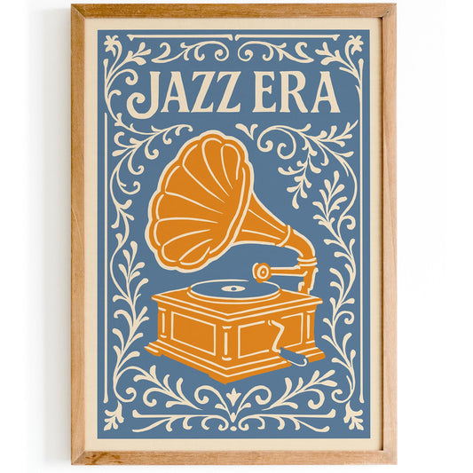 Jazz Era Music Poster - Blue & Yellow Floral Art Print
