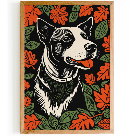 Cut Dog in Leaves Fall Wall Art