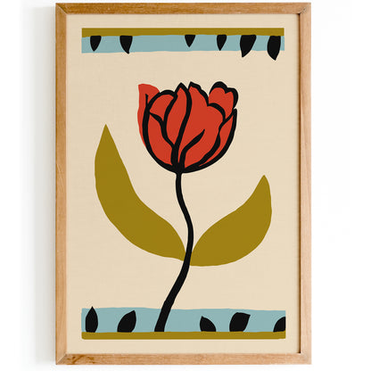 Retro Red Tulip Flower Poster
