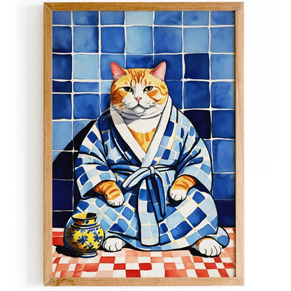Whimsical Cat in Bathrobe Poster