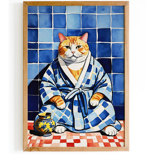 Whimsical Cat in Bathrobe Poster