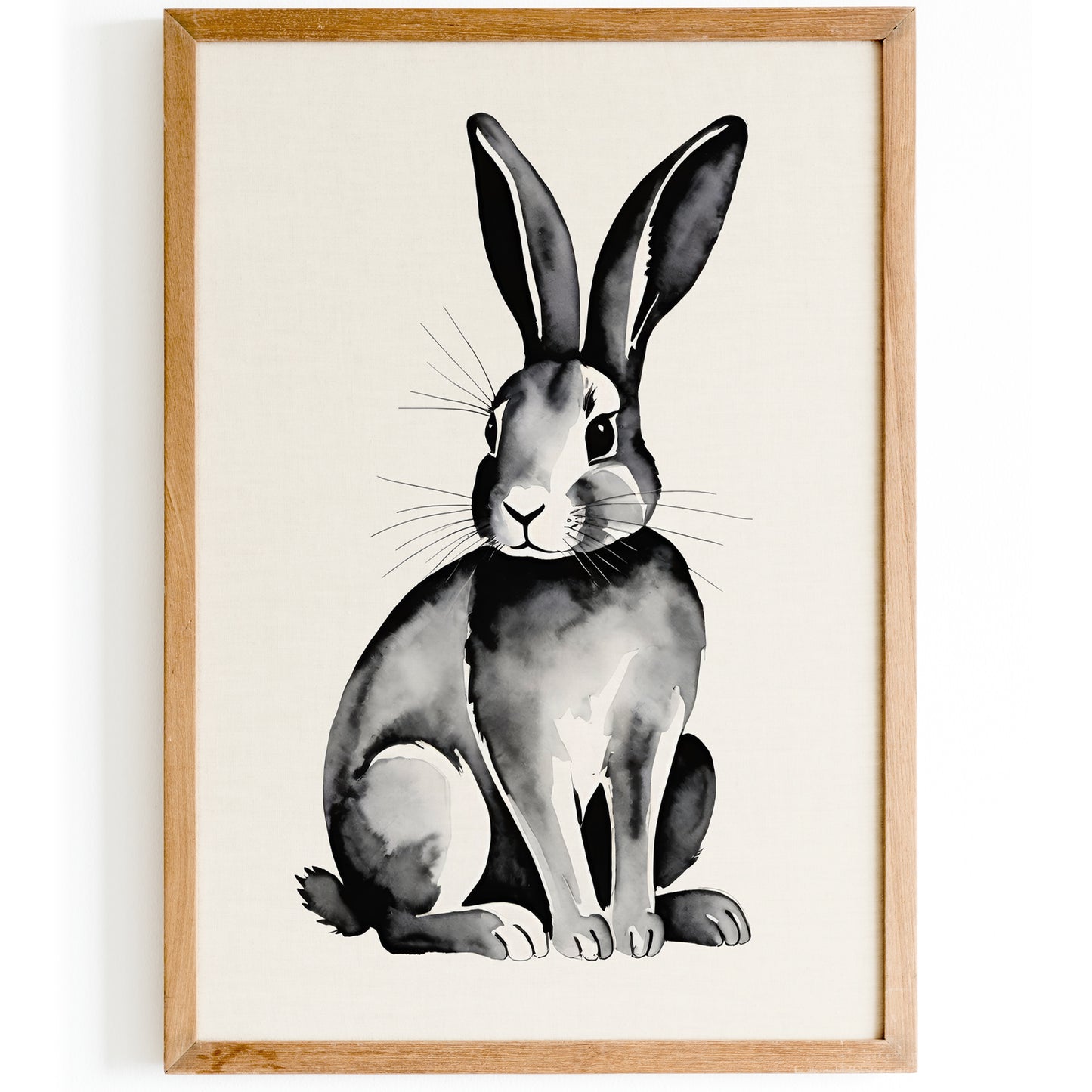 Black & White Bunny Watercolor Poster