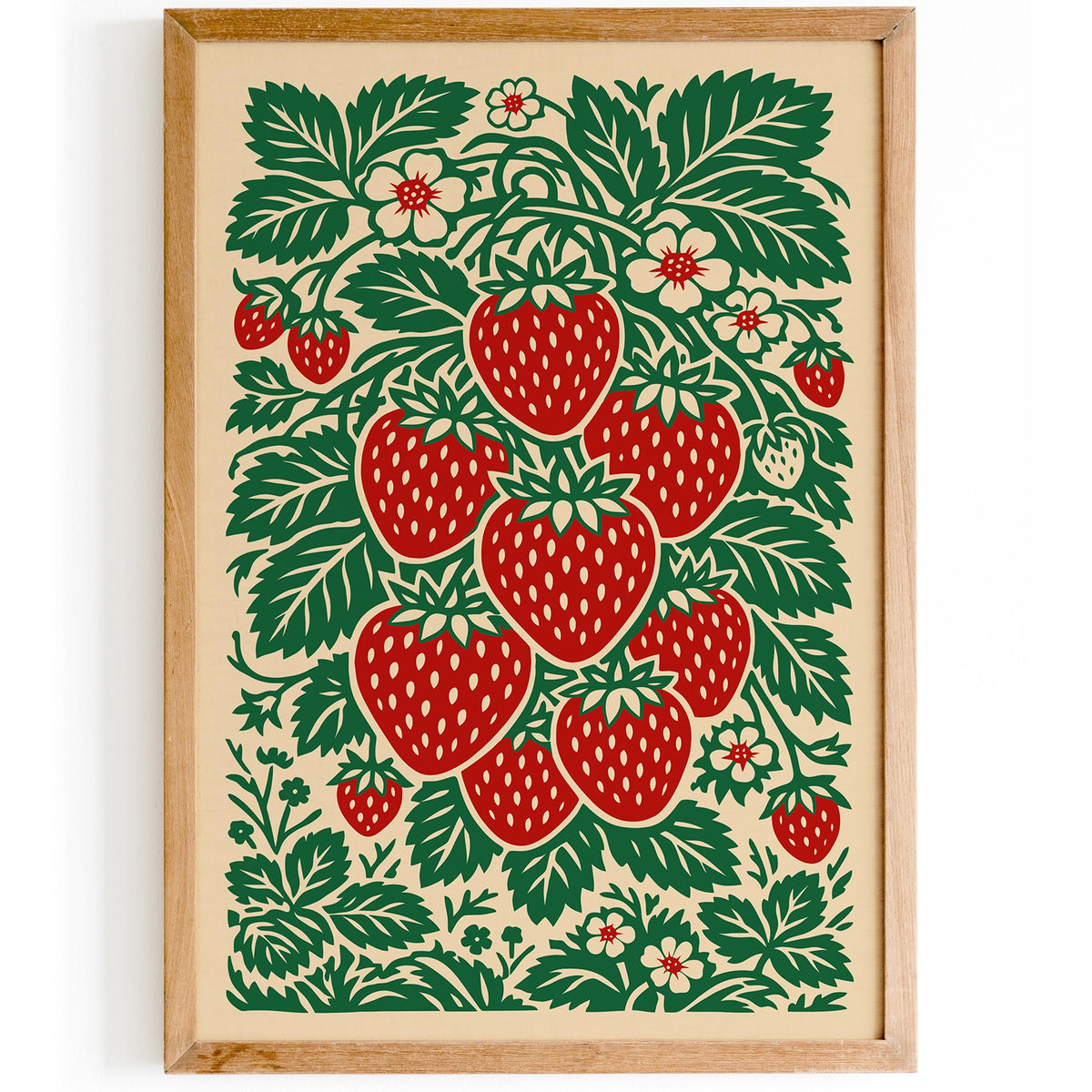 Linocut Style Strawberry Poster