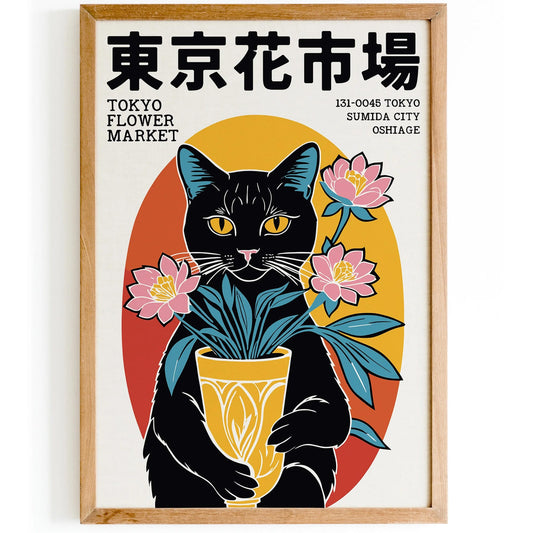 Tokyo Flower Market Cat Poster