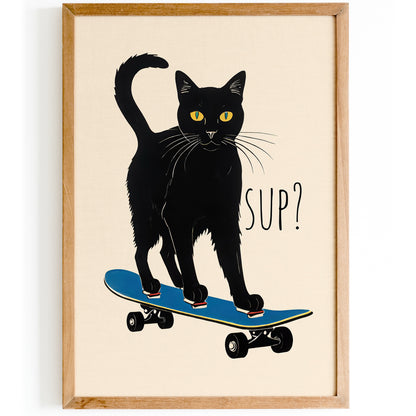 Skater Cat Quirky Poster