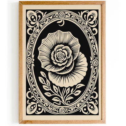 Black Rococo Revival Rose Flower Poster