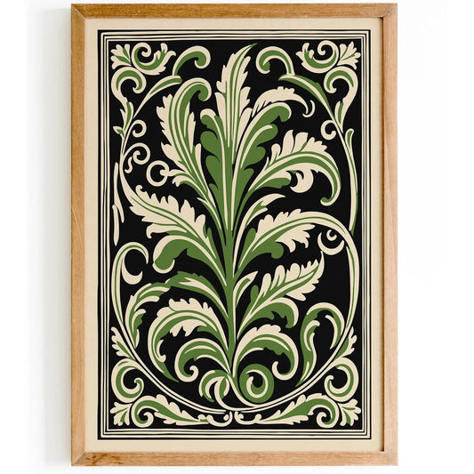 Green Rococo Acanthus Leaf Poster