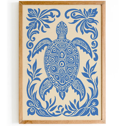 Blue Turtle Rococo Style Wall Art Print