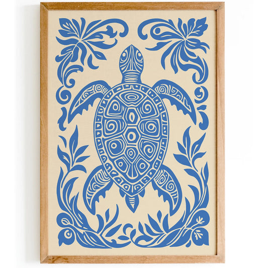 Blue Turtle Rococo Style Wall Art Print