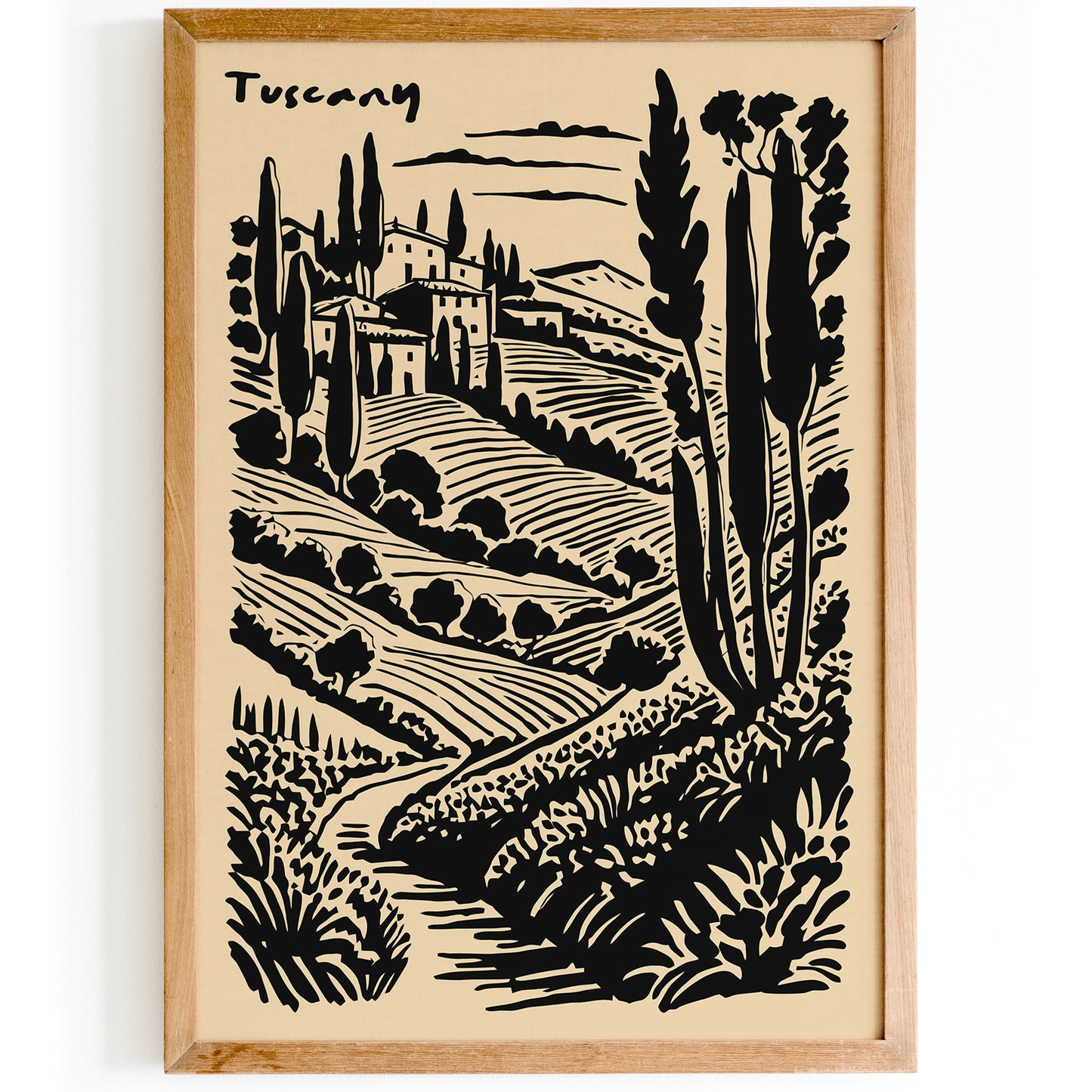 Tuscany Scenic Black Ink Style Print