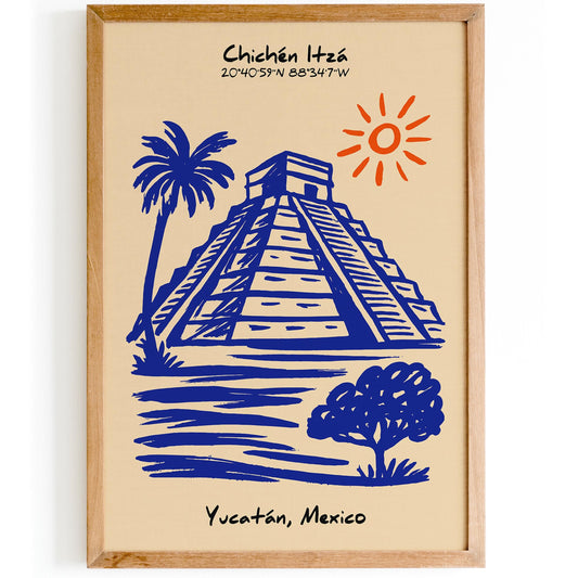 Chichen Itza Poster - Mexico Pyramid Travel Print