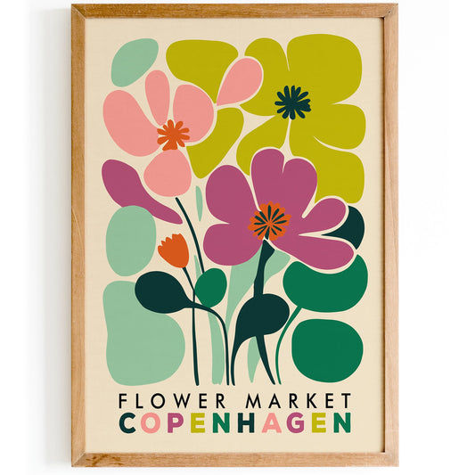 Copenhagen Flower Market Poster - Retro Travel Wall Art