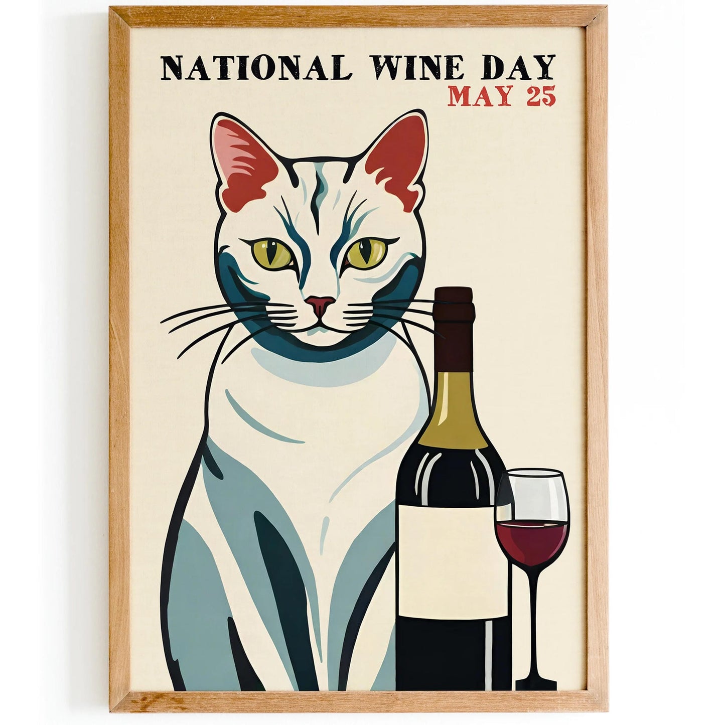 National Wine Day Vintage Cat Poster