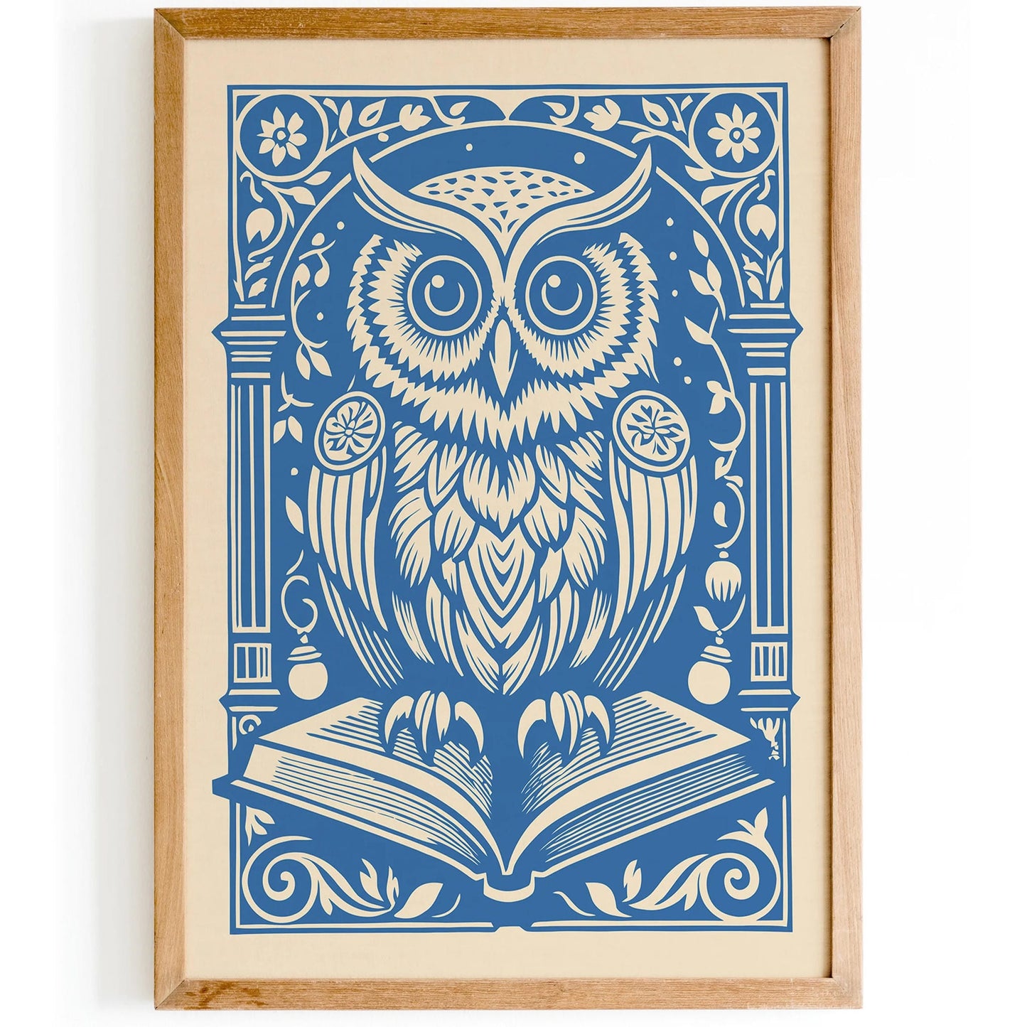 Baby Blue Victorian Owl Print, Owl with Book Wall Art