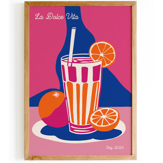 Blue Pink Retro La Dolce Vita Poster