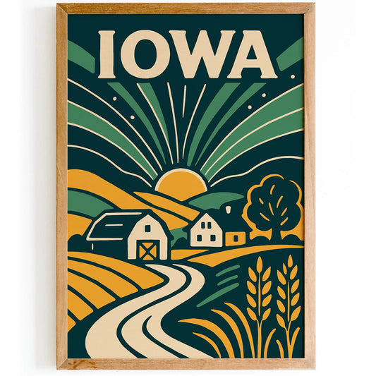 Iowa Travel Poster - Retro Scenic Wall Art