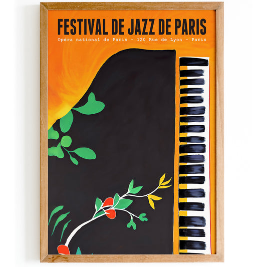 Paris Jazz Festival Poster - Grand Piano Yellow Wall Art