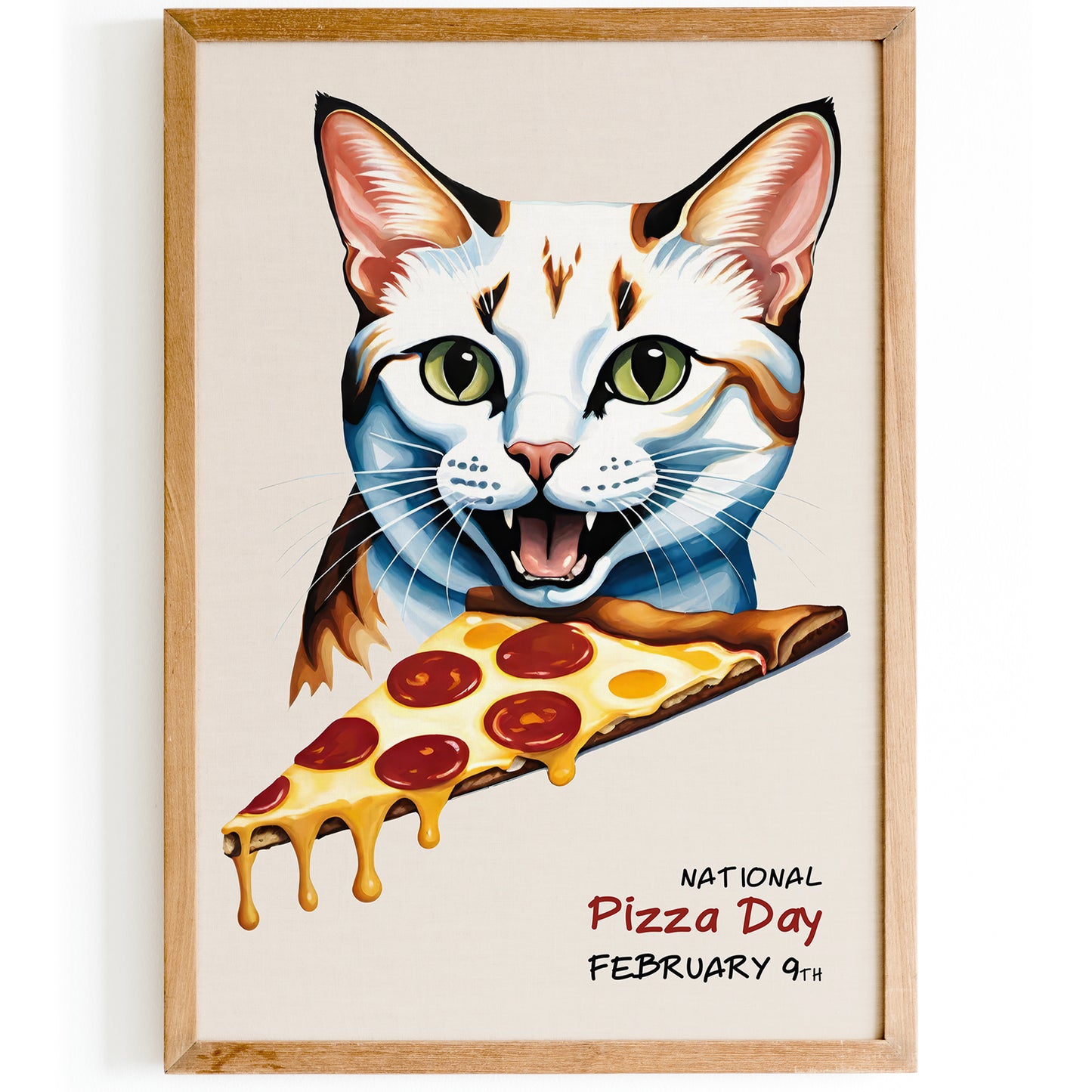 National Pizza Day Funny Cat Poster