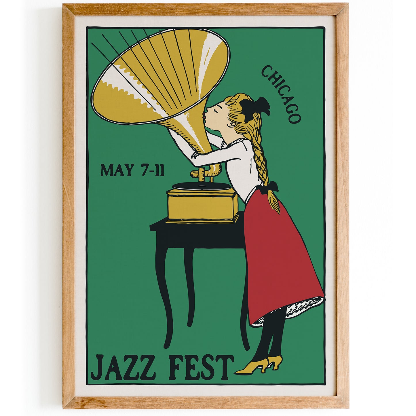 Chicago Vintage Jazz Fest Green Wall Art