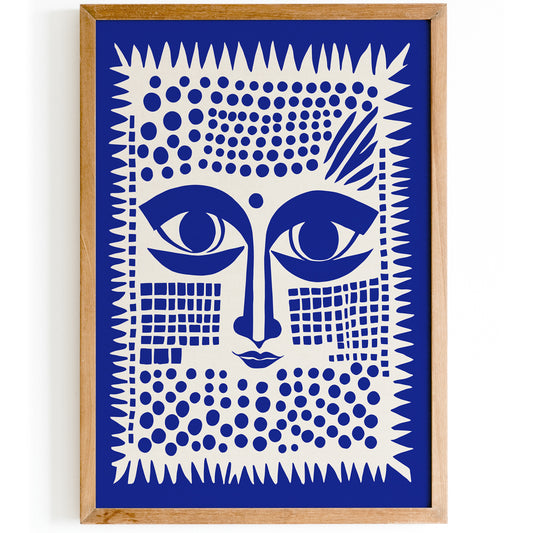 Blue Mid Century Modern Face Art Print