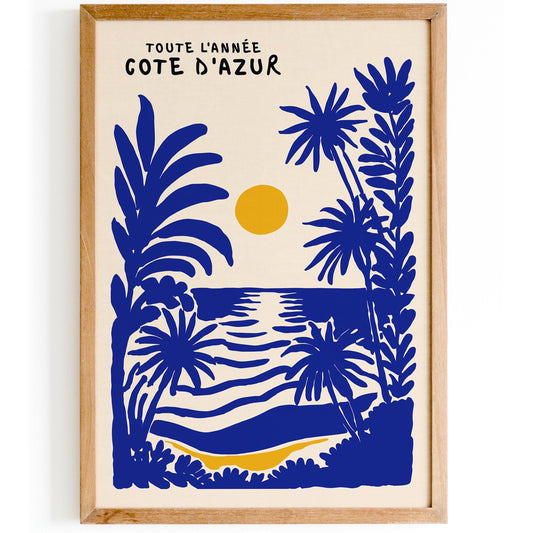 Côte d’Azur Blue Travel Poster – French Riviera Wall Art