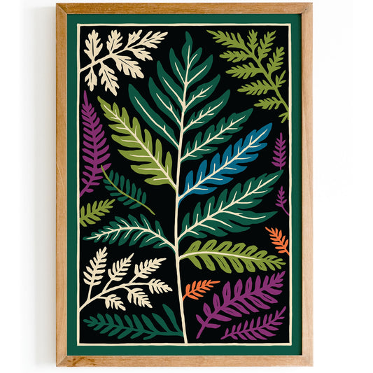 Colorful Fern Leaves Poster - Bohemian Tropical Art Print