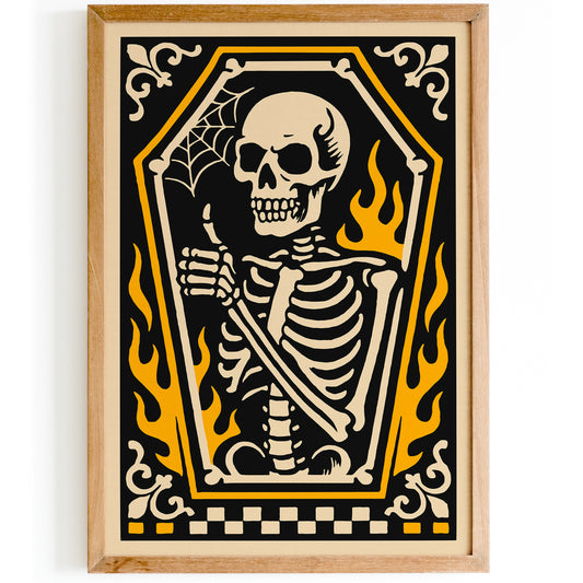 Psychobilly Skeleton Poster - Halloween Home Decor