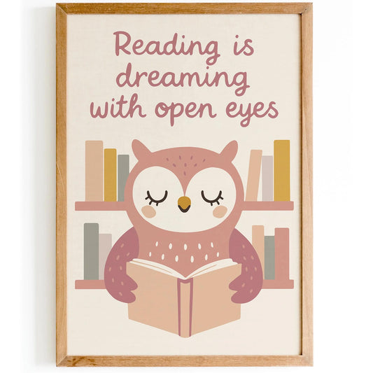 Reading is Dreaming Poster - Reading Owl Print
