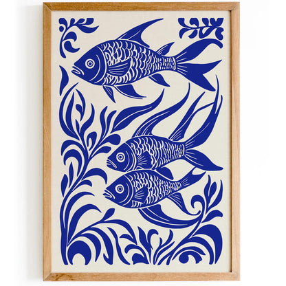 Blue Fish Bathroom Wall Art Decor