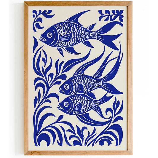 Blue Fish Bathroom Wall Art Decor