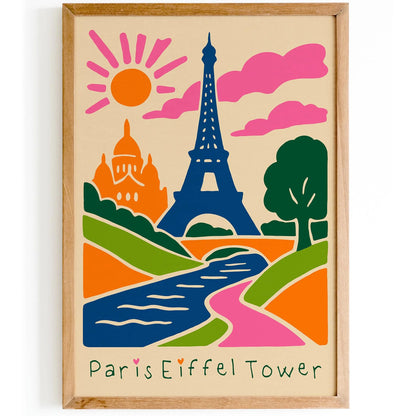Paris Eiffel Tower Poster - Colorful Cute Wall Art