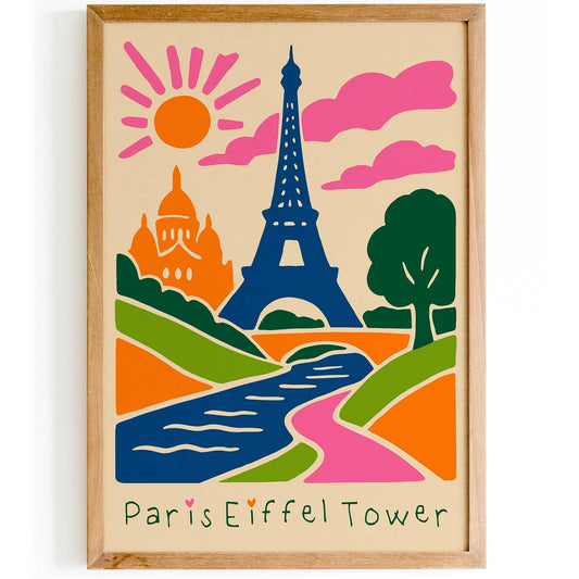 Paris Eiffel Tower Poster - Colorful Cute Wall Art