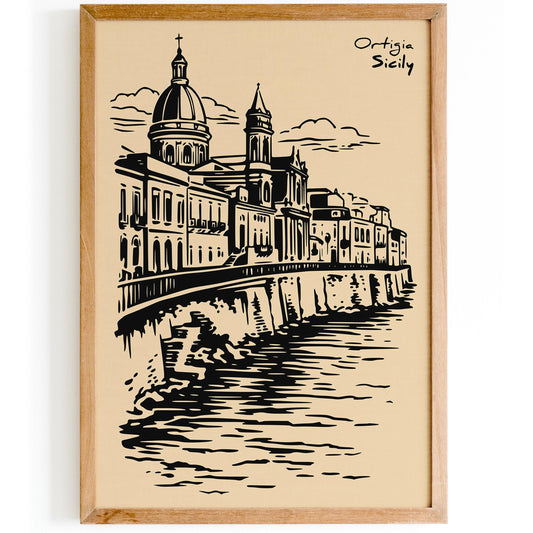Ortigia Sicily Vintage Travel Poster