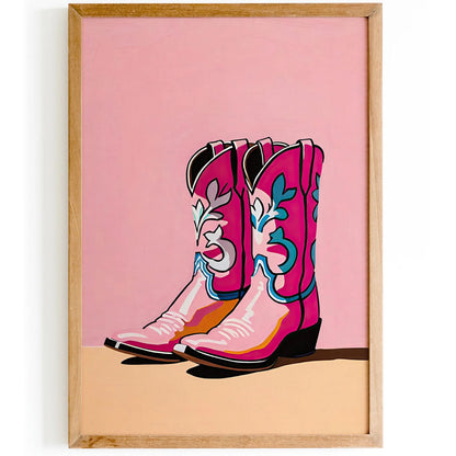 Pink Cowgirl Boots Wall Art Print