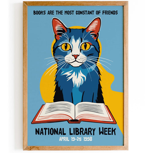 Reading Cat Library Poster 1998 Print