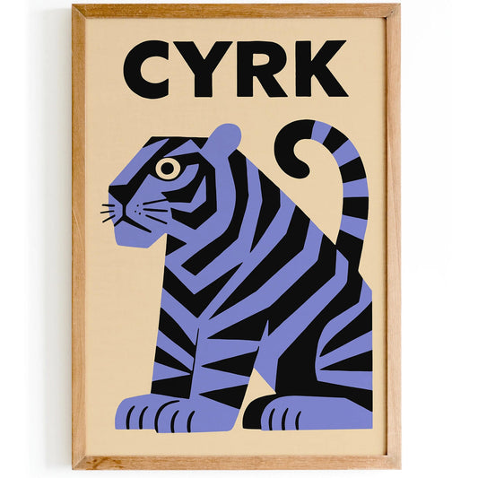 Cyrk Retro Poster – Funny Purple Tiger Art Print