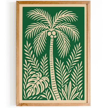 Green Palm Tree Wall Art Print - Boho Tropical Poster