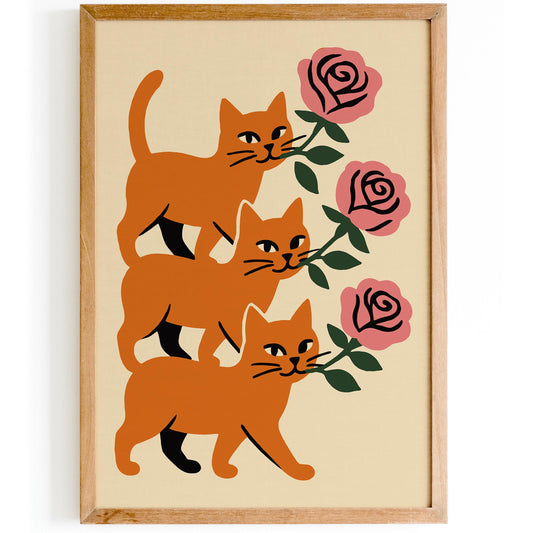 Cats and Roses Art Print