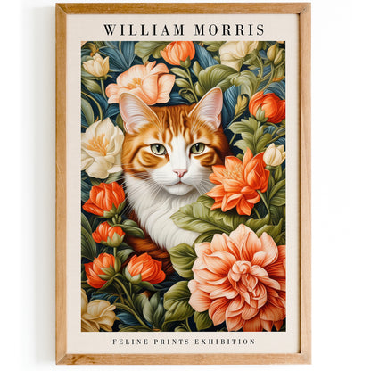 William Morris Feline Cat in Flowers Wall Art