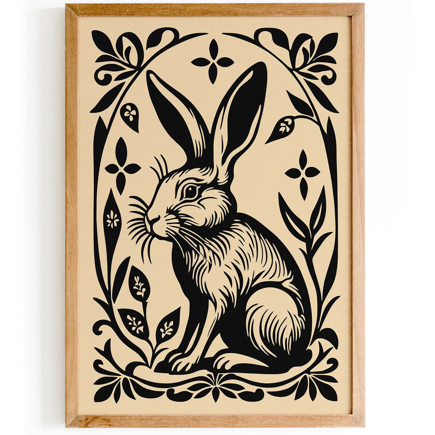 Black Rabbit Poster in Linocut Style