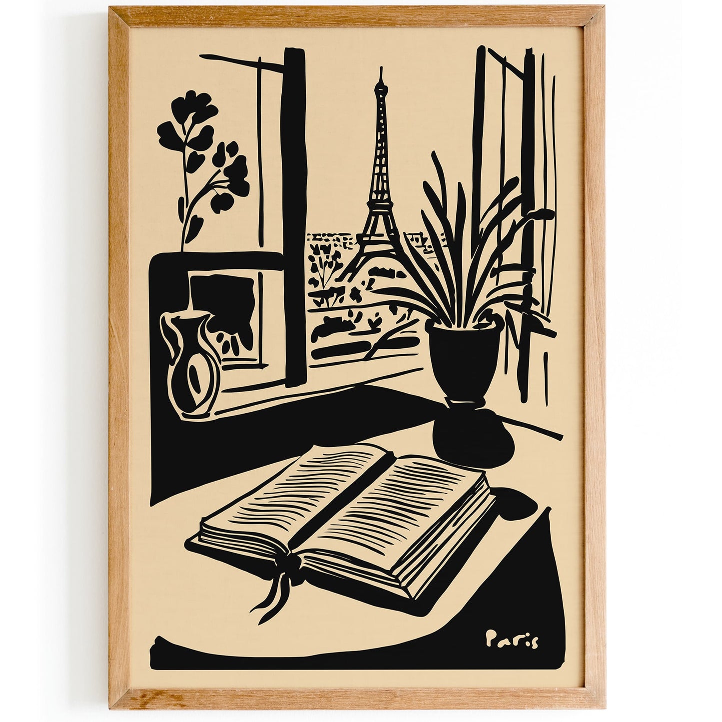 Paris Eiffel Tower and Book Poster
