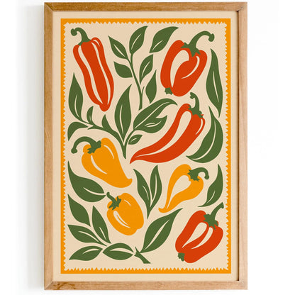 Folk Peppers Farmhouse Kitchen Wall Art Decor