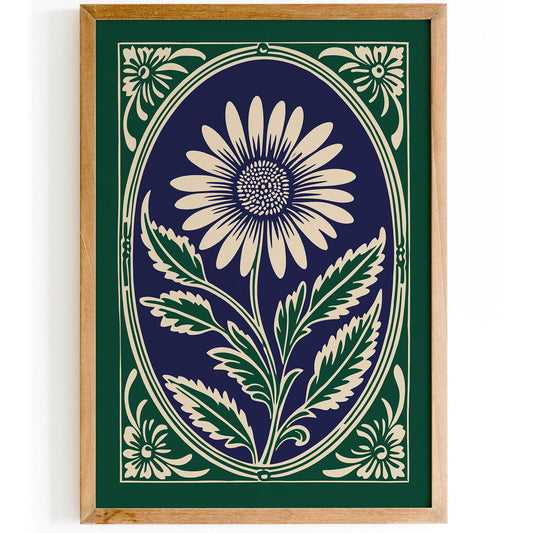 Rococo Daisy Floral Green Luxury Print