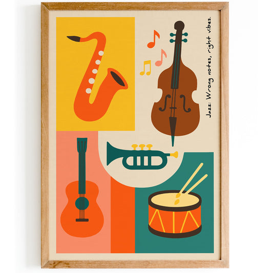 Wrong Notes Right Vibes Poster - Colorful Jazz Music Art
