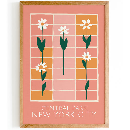 Central Park NYC Floral Peach Color Poster