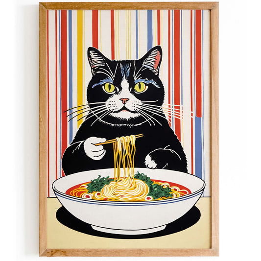 Cat Eats Ramen Poster Print