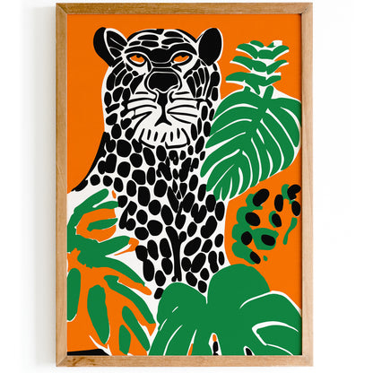 Jungle Panther Blue and Orange Poster