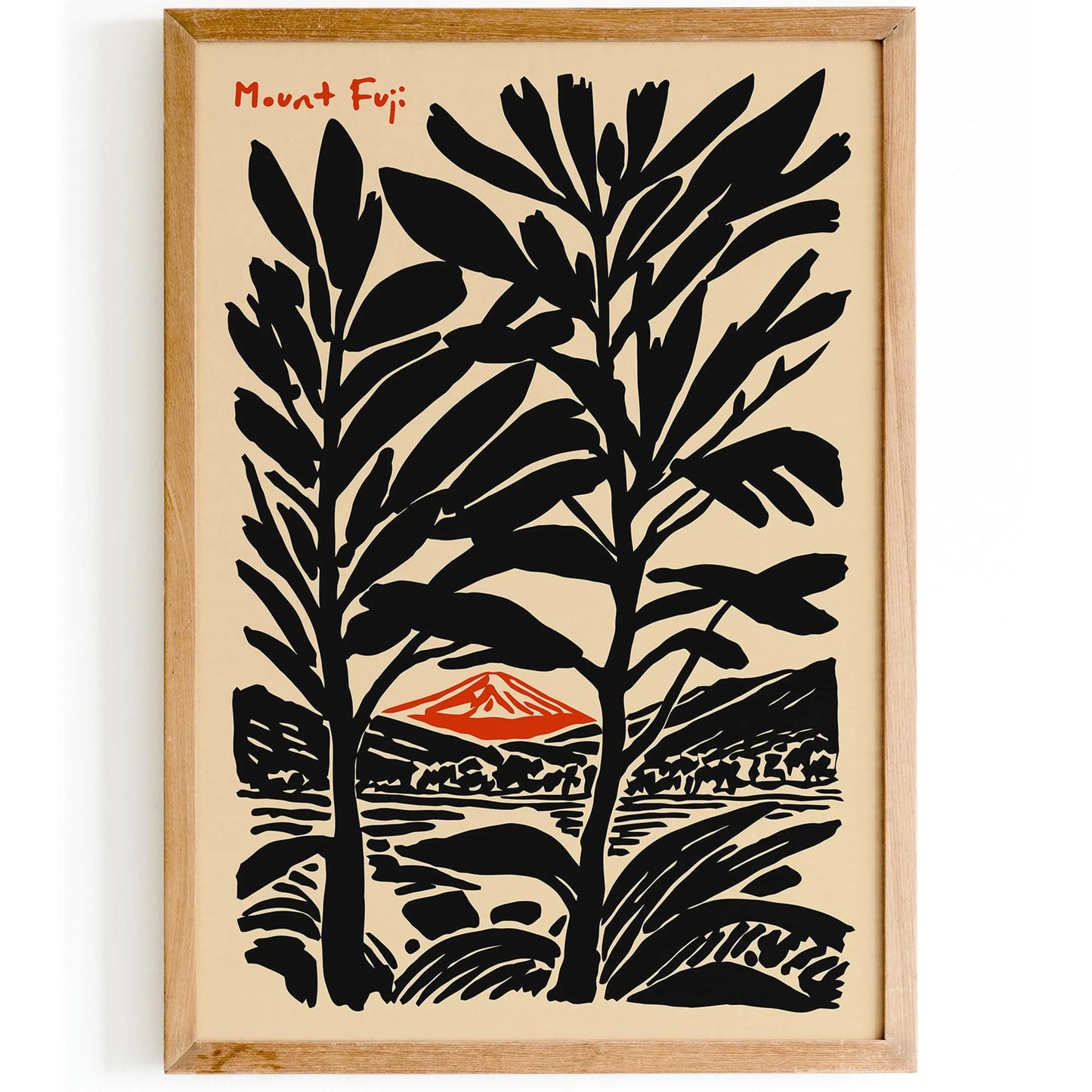 Mount Fuji Travel Black Ink Style Poster