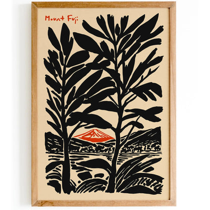 Mount Fuji Travel Black Ink Style Poster