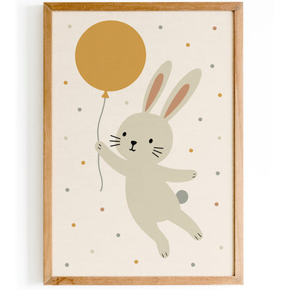 Cute Bunny Balloon Nursery Wall Art Print